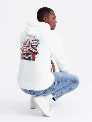 Bluza męska hoodie z nadrukiem na plecach - ecru V3 Ombre Clothing