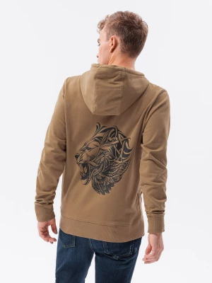 Bluza męska hoodie z nadrukiem na plecach - jasnobrązowa V2 B1357
 -                                    M
