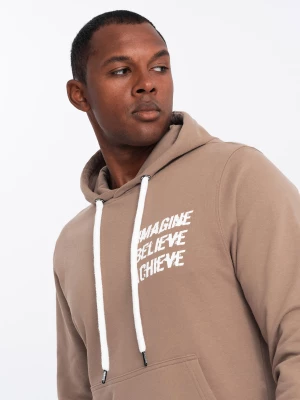 Bluza męska hoodie z nadrukiem na plecach - jasnobrązowa V2 B1357
 -                                    XXL Ombre