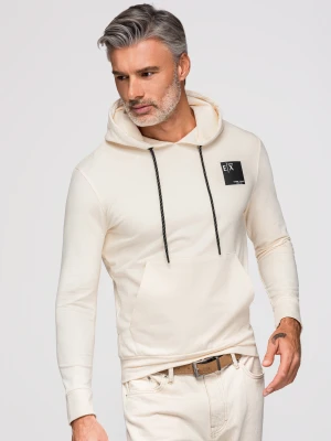 Bluza męska kangurka z kapturem i logotypem – kremowa V2 - Rozmiar: L Ombre Clothing