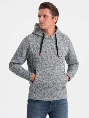 Bluza męska nierozpinana kangurka z kapturem - szary melanż V1 - Rozmiar: L Ombre Clothing
