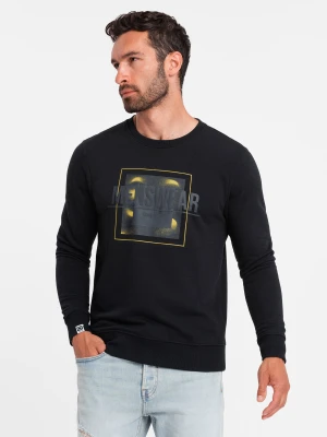 Bluza męska nierozpinana z nadrukiem - czarna V1 Ombre Clothing
