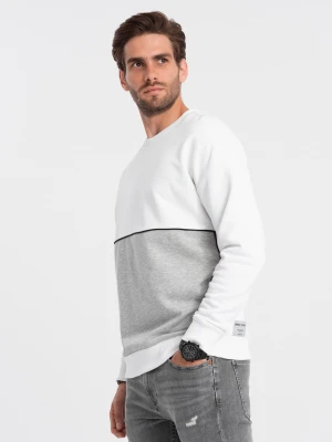 Bluza męska OVERSIZE z kontrastowym łączeniem kolorów - biało-szara V1 Ombre Clothing
