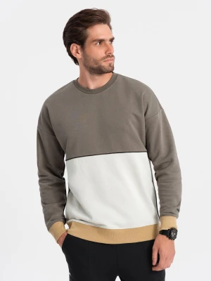 Bluza męska OVERSIZE z kontrastowym łączeniem kolorów - khaki V7 - Rozmiar: XL Ombre Clothing