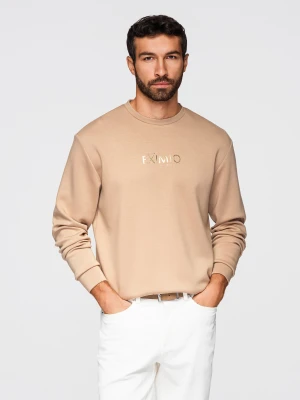 Bluza męska regular z błyszczącym printem na klatce piersiowej - beżowa V3 Ombre Clothing