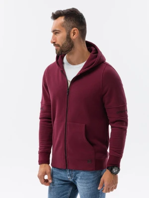 Bluza męska rozpinana hoodie z nadrukami - bordowa V5 Ombre Clothing
