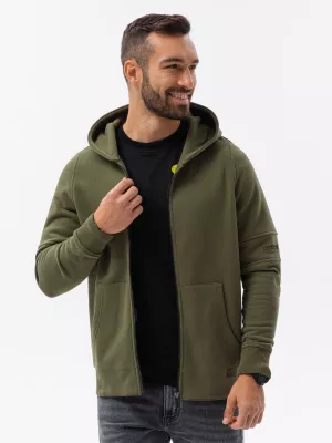 Bluza męska rozpinana hoodie z nadrukami - khaki V4 B1423
 -                                    L