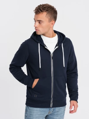 Bluza męska rozpinana z kapturem BASIC - granatowa V2 OM-SSBZ-0118
 -                                    S Ombre