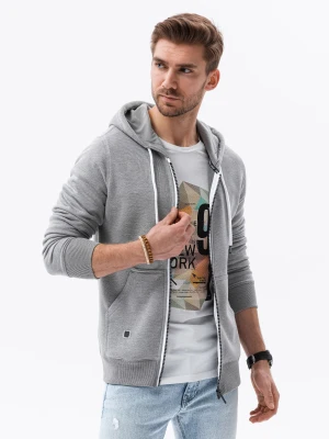 Zdjęcie produktu Bluza męska rozpinana z kapturem BASIC - szary melanż V7 - Rozmiar: M Ombre Clothing