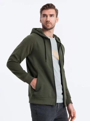 Bluza męska rozpinana z kapturem - khaki V1 Ombre Clothing
