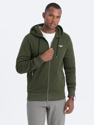 Zdjęcie produktu Bluza męska rozpinana z kapturem - oliwkowa V1 - Rozmiar: S Ombre Clothing