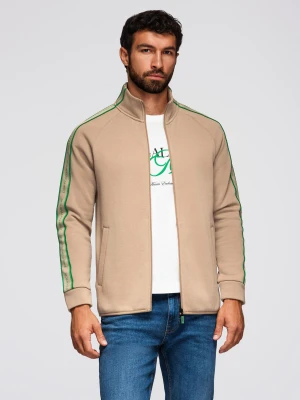 Bluza męska rozpinana z lampasami i wysoką stójką – brązowa V1 - Rozmiar: M Ombre Clothing