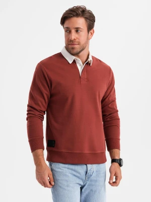 Zdjęcie produktu Bluza męska z białym kołnierzykiem polo - bordowa V3 Ombre Clothing