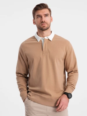 Bluza męska z białym kołnierzykiem polo - jasnobrązowa V8 OM-SSNZ-0132
 -                                    S Ombre