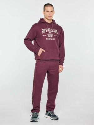 bluza męska z kapturem i logo big star bordowa noel 604