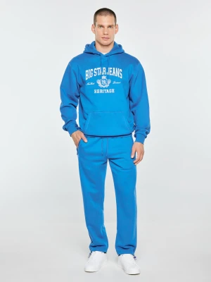 bluza męska z kapturem i logo big star niebieska noel 401