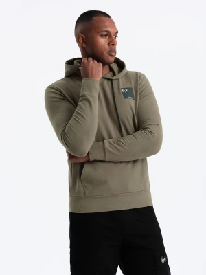 Bluza męska z kapturem kangurka z logotypem – oliwkowa V4 OM-SSNZ-0162
 -                                    S Ombre