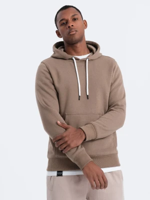 Bluza męska z kapturem nierozpinana - jasnobrązowa V8 Ombre Clothing
