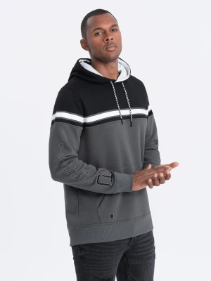 Bluza męska z kapturem trzykolorowa - szara V2 - Rozmiar: M Ombre Clothing