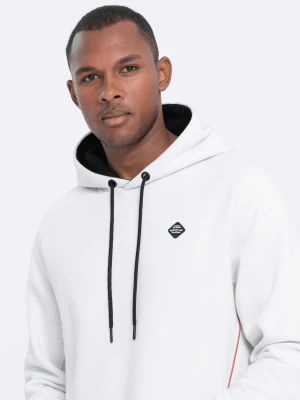 Bluza męska z kapturem z kieszenią na zamek - biała V3 Ombre Clothing