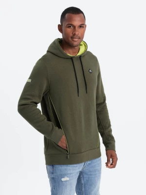 Bluza męska z kapturem z kieszenią na zamek - oliwkowa V2 OM-SSNZ-22FW-006
 -                                    S Ombre