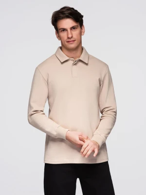 Bluza męska z kołnierzykiem polo ze strukturalnej dzianiny - beżowa V2 - Rozmiar: XL Ombre Clothing
