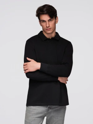 Bluza męska z kołnierzykiem polo ze strukturalnej dzianiny - czarna V8 - Rozmiar: M Ombre Clothing