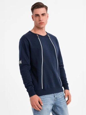 Bluza męska z ozdobnymi zamkami z przodu – granatowa V2 - Rozmiar: L Ombre Clothing
