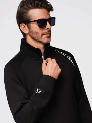 Zdjęcie produktu Bluza męska z rozpinaną wysoką stójką i kontrastowym nadrukiem – czarna V1 Ombre Clothing