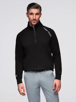 Bluza męska z rozpinaną wysoką stójką i kontrastowym nadrukiem – czarna V1 - Rozmiar: S Ombre Clothing
