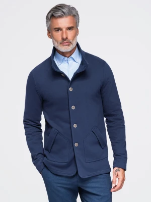 Bluza męska zapinana na guziki ze stójką – granatowa V4 Ombre Clothing
