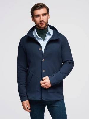 Bluza męska zapinana na guziki ze stójką – granatowa V4 - Rozmiar: M Ombre Clothing