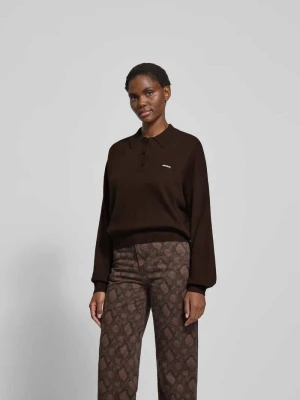 Bluza o kroju oversized z kołnierzykiem polo ROTATE Ciemnobrązowy