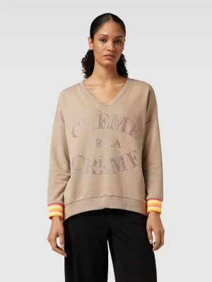 Bluza o kroju oversized z napisem z kamieni stras model ‘Creme de la Creme’ miss goodlife