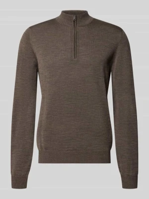 bluza o kroju regular fit z czystej żywej wełny z kołnierzem zapinanym Maerz Muenchen Ciemnobrązowy