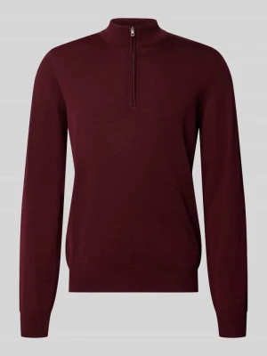 bluza o kroju regular fit z czystej żywej wełny z kołnierzem zapinanym Maerz Muenchen Ciemnoczerwony