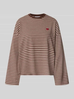 Bluza o kroju relaxed fit z domieszką bawełny REVIEW Średniobrązowy
