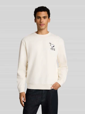 Bluza o kroju relaxed fit z mieszanki bawełny z nadrukiem Peanuts Tom Tailor Złamany biały