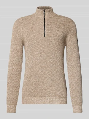 Bluza o kroju slim fit z kołnierzem i zamkiem błyskawicznym model ‘Mouline’ camel active