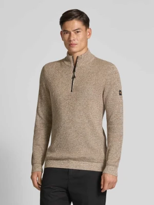 Bluza o kroju slim fit z kołnierzem i zamkiem błyskawicznym model ‘Mouline’ camel active