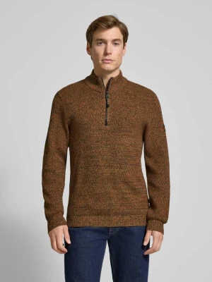Bluza o kroju slim fit z kołnierzem i zamkiem błyskawicznym model ‘Mouline’ camel active
