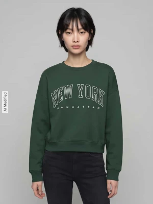 Bluza o luźnym kroju z mieszanki bawełny model 'SWEAT' Only Ciemnozielony melanż