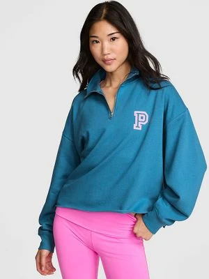 PINK Bluza o prostym kroju z krótkim zamkiem Campus Fleece Victoria's Secret Niebieski
