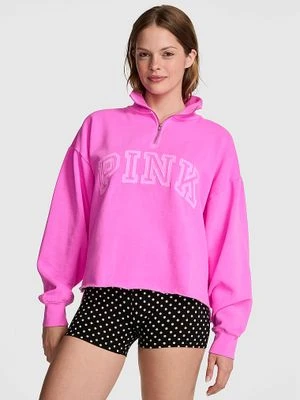 Bluza o prostym kroju z krótkim zamkiem Campus Fleece Victoria's Secret Różowy