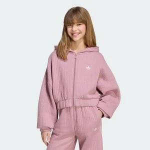 BLUZA OCIEPLANA Z PRĄŻKOWANEGO MATERIAŁU O LUŹNYM KROJU Z KAPTUREM I SUWAKIEM Adidas