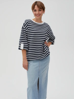 Bluza oversize w paski z szerokimi rękawami granatowa Moodo