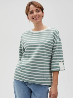 Bluza oversize w paski z szerokimi rękawami oliwkowa Moodo