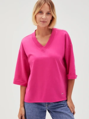 Bluza oversize z dekoltem w serek fuksjowa Moodo
