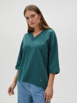 Bluza oversize z dekoltem w serek zielona Moodo