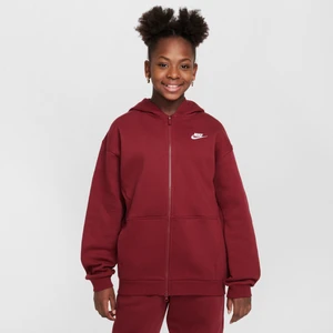 Bluza oversize z kapturem i zamkiem na całej długości dla dużych dzieci Nike Sportswear Club Fleece - Czerwony